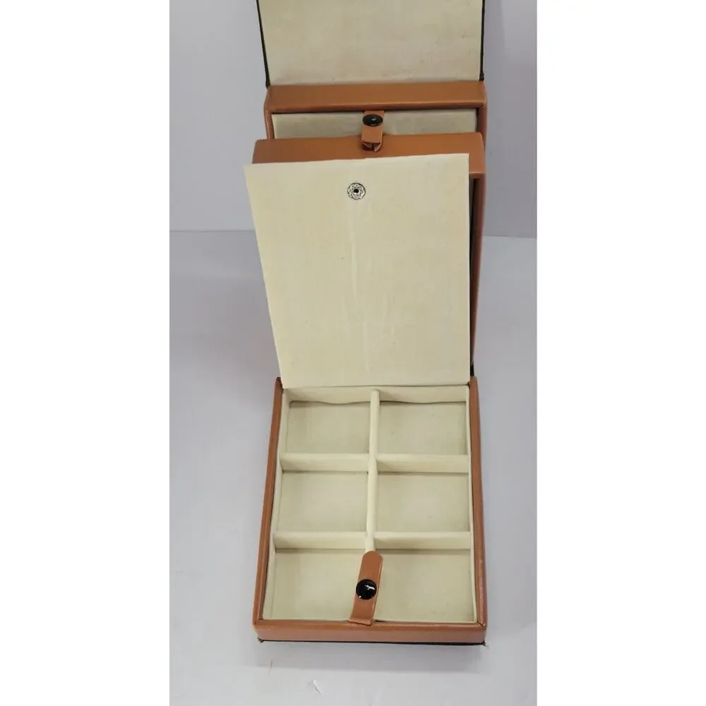 Vintage Travel Jewelry Case Organizer Green & Tan Folding Portable Storage Box
